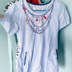 koi Blue and White Striped Scrub Top